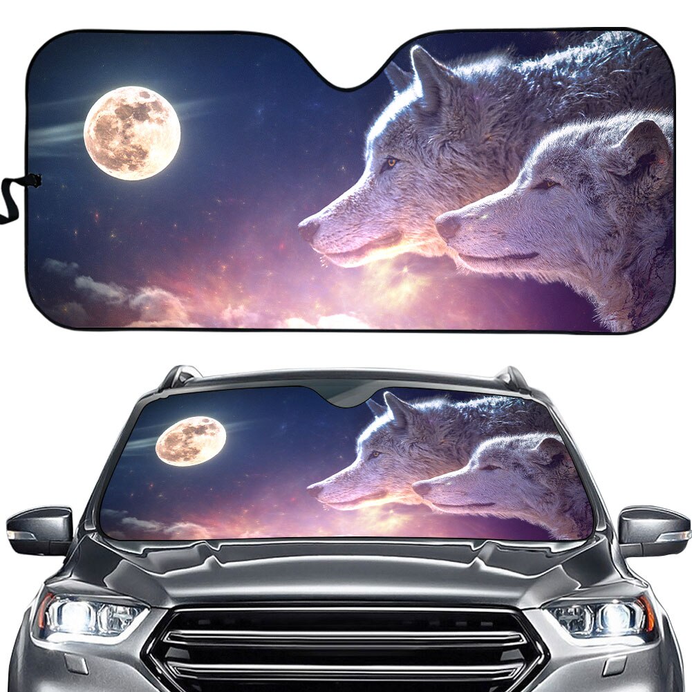 Windshield Sun Shade for Car Cool 3D Moon Wolf Printed Front Windshield Sunshade for Men Protect Car Interior Shade: YSFA0746HC