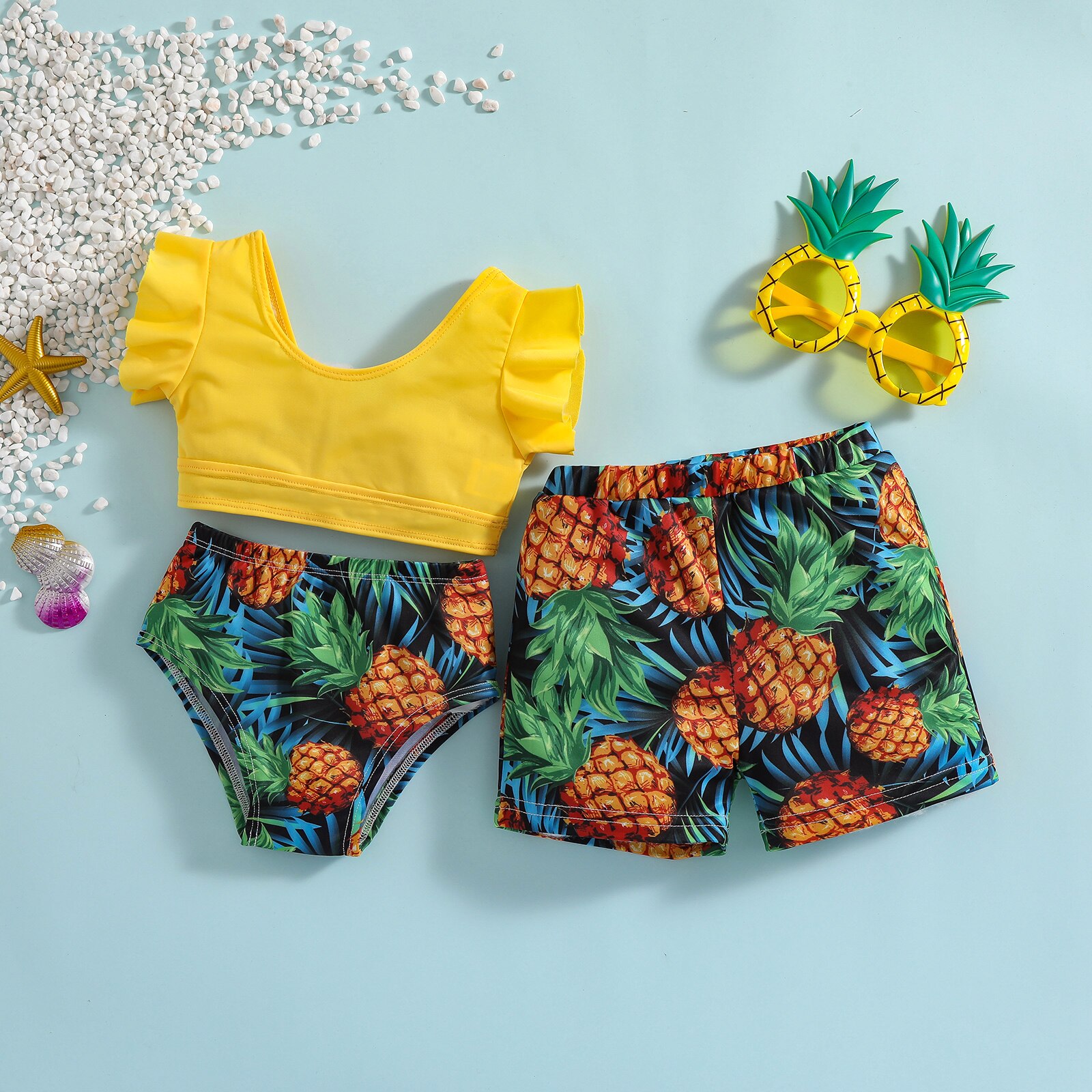Família combinando maiô irmãs e irmãos roupa de banho crianças bebê menino menina abacaxi impresso 2 peças ou nadar shorts