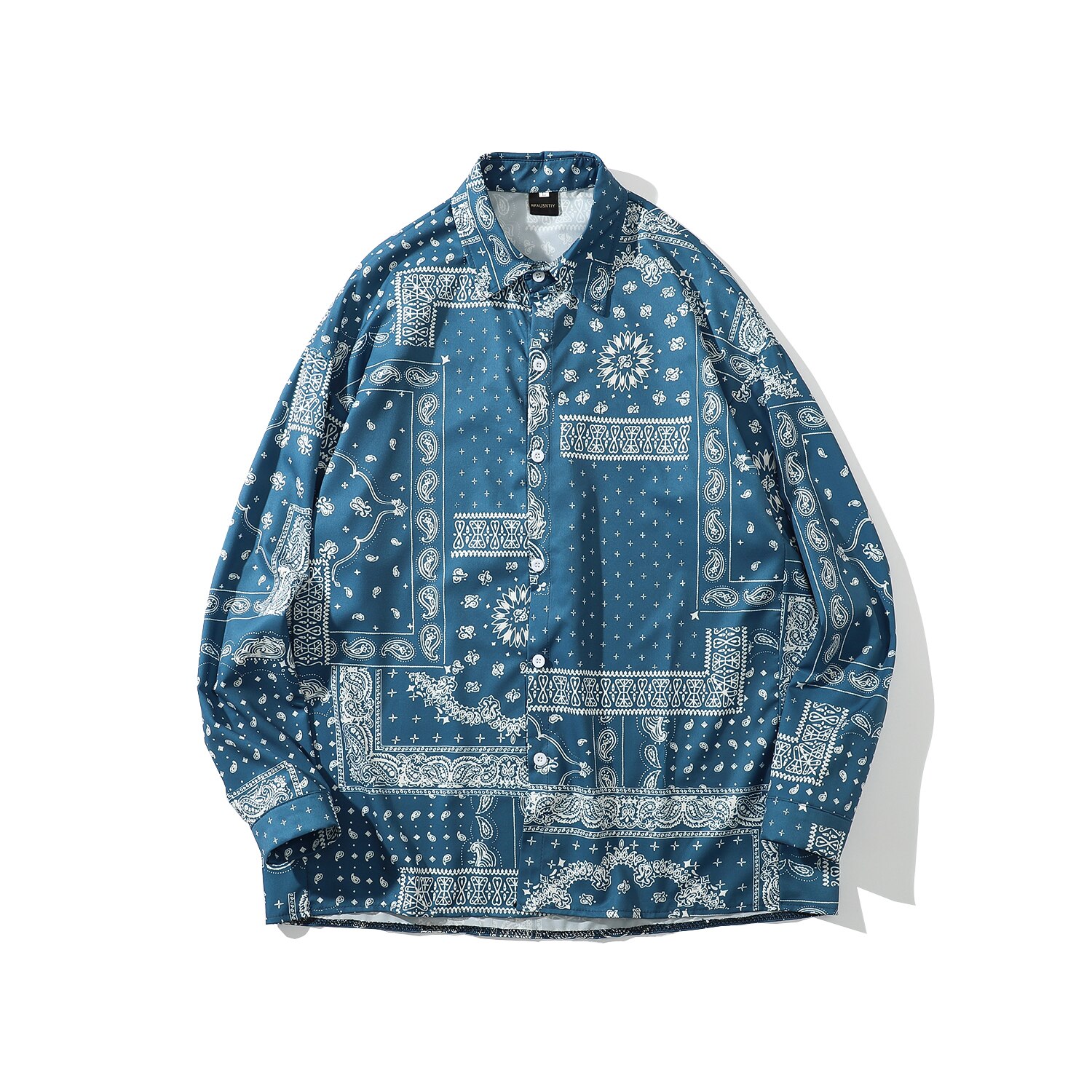 Oscn 7 afslappet trykt langærmet skjorte mænd high high streetwear efterår kvinder skjorte retro skjorter harujuku herre skjorte  x103: Blå / M