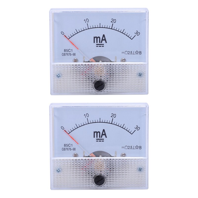 2X DC 0-30MA Analog Current Panel Meter Ammeter 85C1 30MA, White