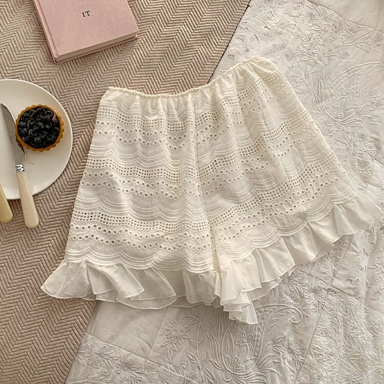 Summer Women Lolita Lace Princess Shorts Sleep Bottom Vintage Ladies Pajama Shorts Elastic Waist Cotton Pajama Pants Loungewear