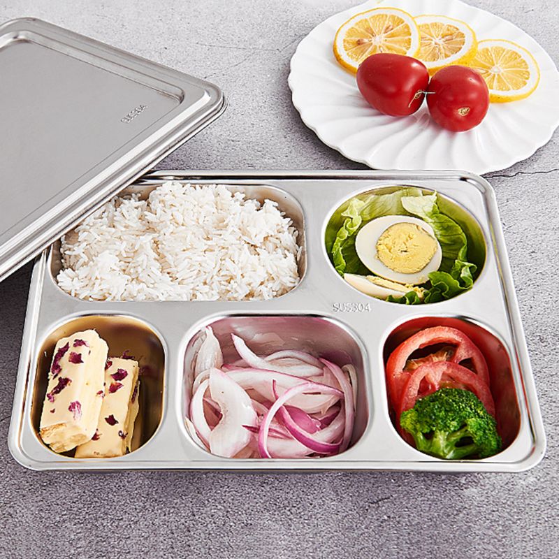 recipiente de comida dividido de acero inoxidable bandeja de comida para comedor escolar Sección 3/5/4