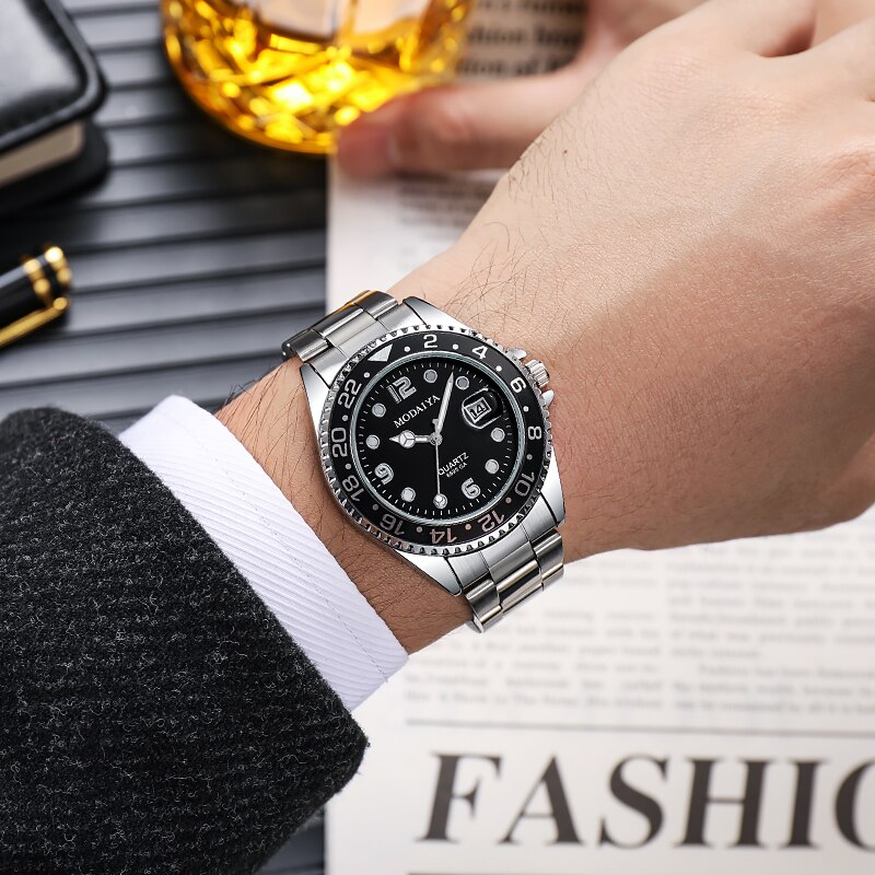 Quartz ure herre luksusmærke armbåndsur i rustfrit stål 시계 relogio masculino de luxo montre homme: Rose