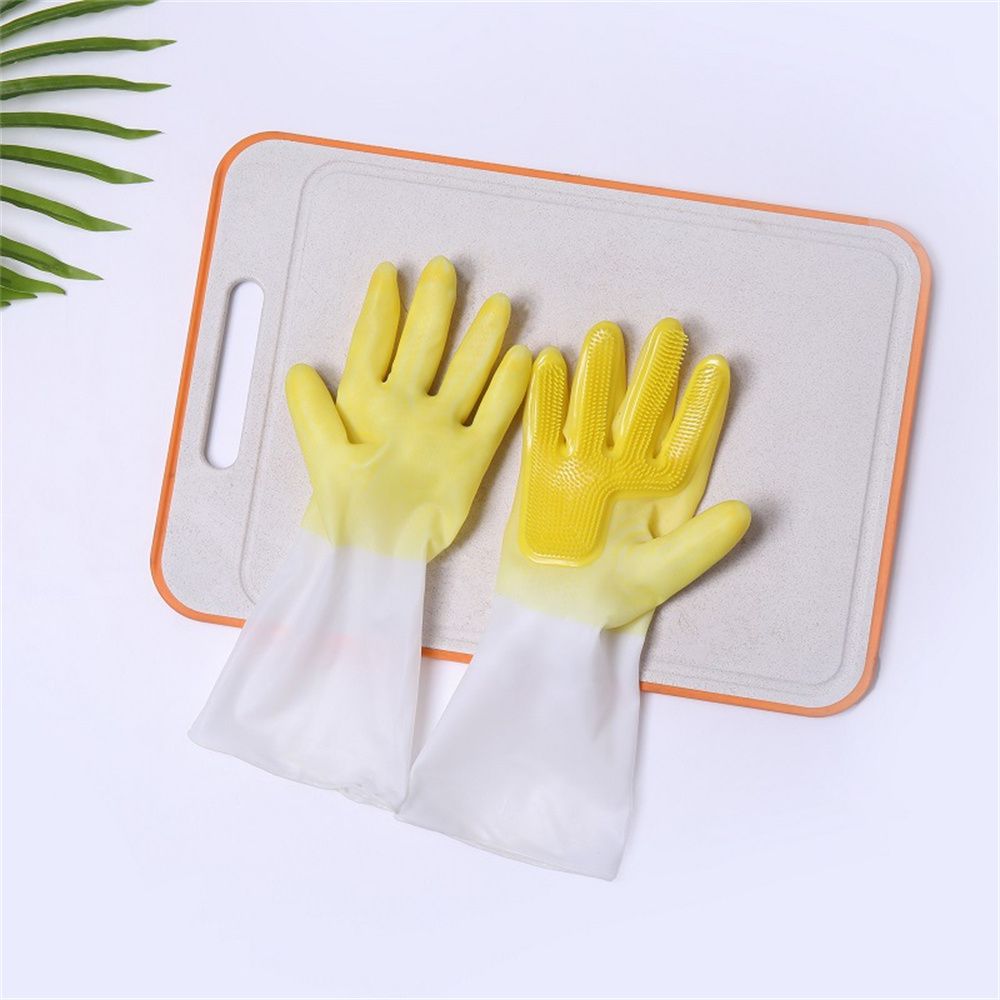 Durable Multifunction Washing Gloves Cleaning Housework Dishwashing Tools Silicone Dishwashing Gloves Cleaning Gloves: Yellow single layer / L
