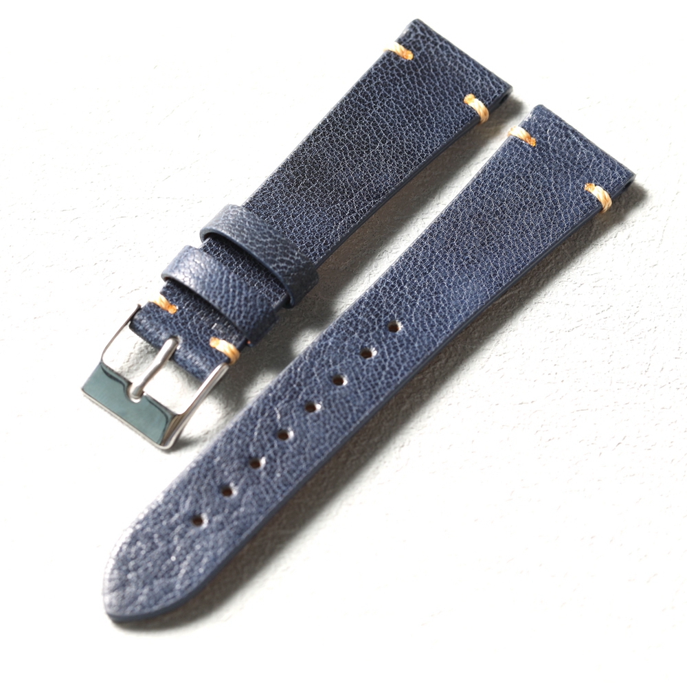 Handgemaakte geitenleren band, ultradun en zacht S/M-formaat, 18 19 20 21 22 MM blauwe lederen band, vintage stijl horlogeband: Black Yellow / 24mm