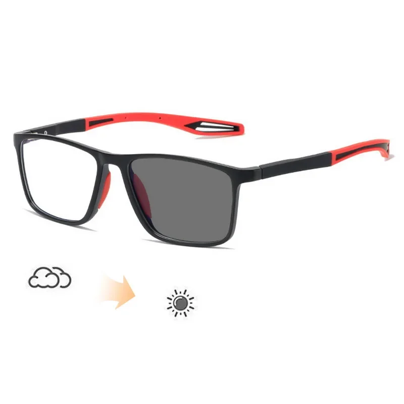 Gafas fotocromáticas deportivas para miopía, tendencia de , antiluz azul, gafas de visión cercana, gafas de protección solar anticolisión para exteriores: Blanco / +200