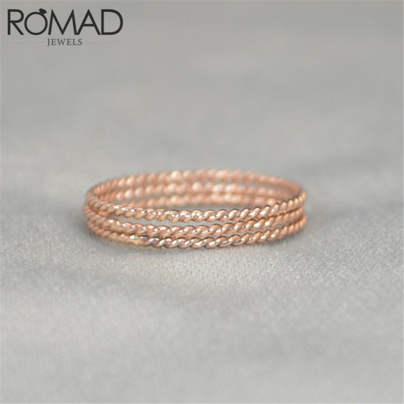 ROMAD Round Twisted Rings for Women Slim Thin Finger Ring Twist Rope Stacking Wedding Ring 100% 925 Sterling Silver Jewelry