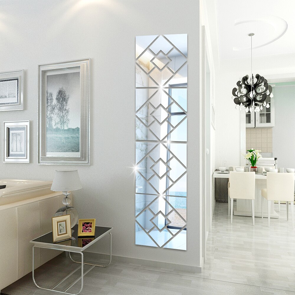 Autocollant mural miroir carré 3D, adhésif moderne en acrylique pour décoration de maison: Silver / L 30x30cm 4pcs