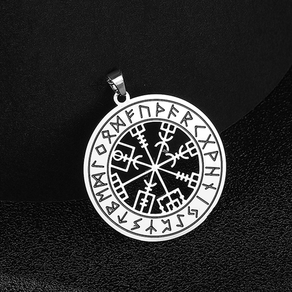 Dawapara Viking Compass Vegvisir Pendant Crescent Amulet Runes Circle Stainless Steel Charms for Jewelry Making Nordic