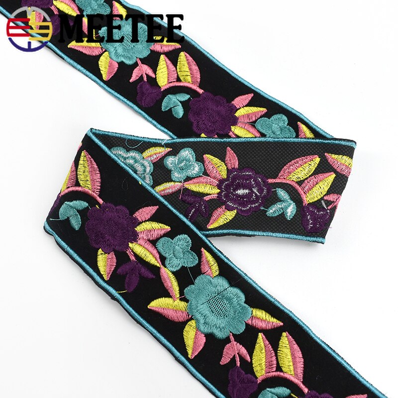 Correas étnicas de para bolsos, cintas de cinturón bordadas, adornos de encaje, accesorios de costura de encuadernación al bies, 4 metros, 57mm
