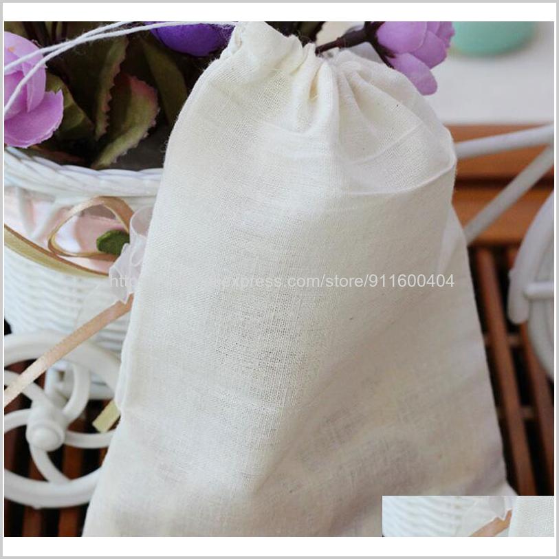 10 unids/lote sacos de té vacíos de muselina de algodón bolsa de filtro con cordón ajustable de té bolsa de filtro Cocina Comida separado especias bolsa de filtro con la cadena