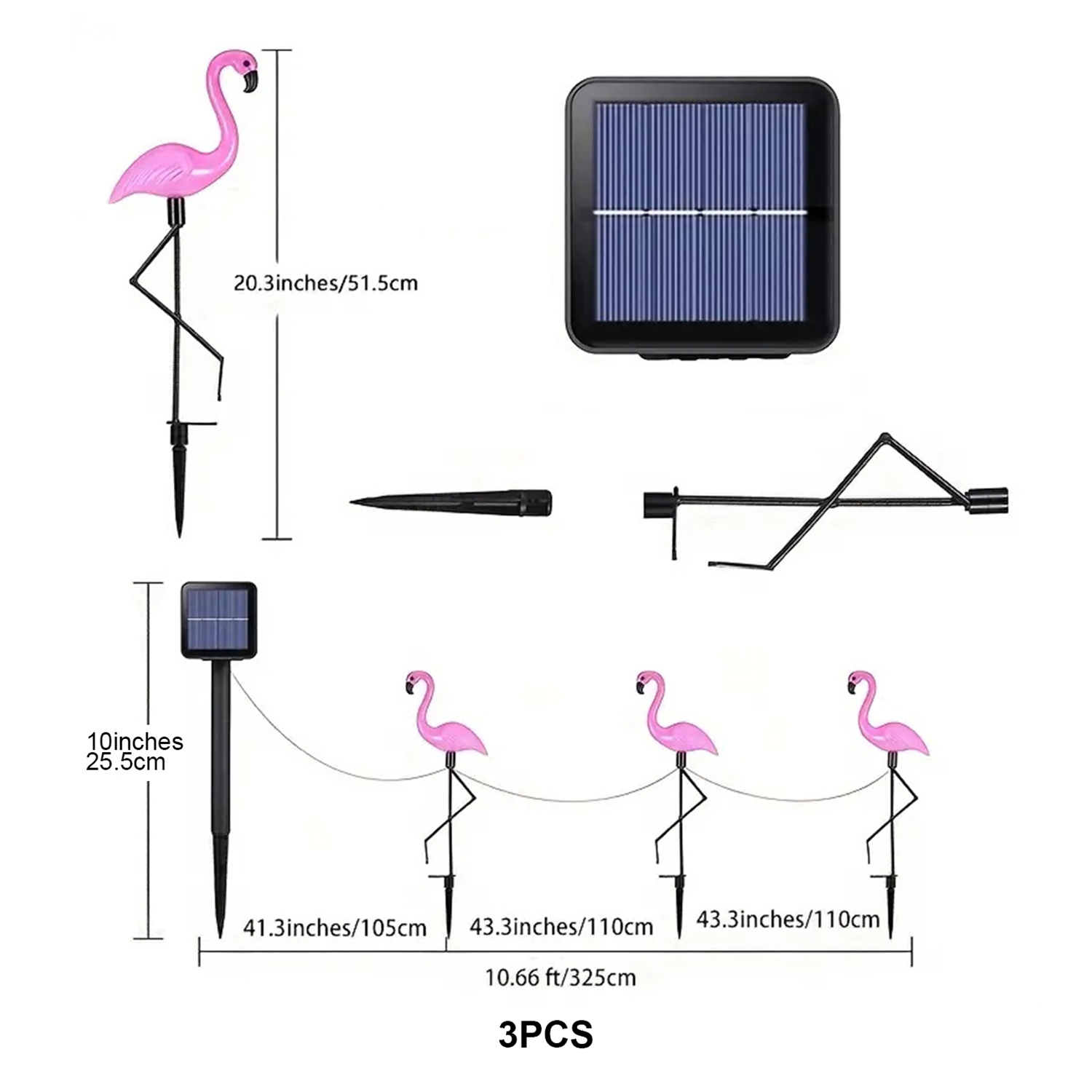 Luces solares de jardín con flamencos, luces decorativas impermeables y a prueba de viento, decoración festiva para fiestas, luces de ambiente, 1 ud./3 uds.: Color blanco cálido