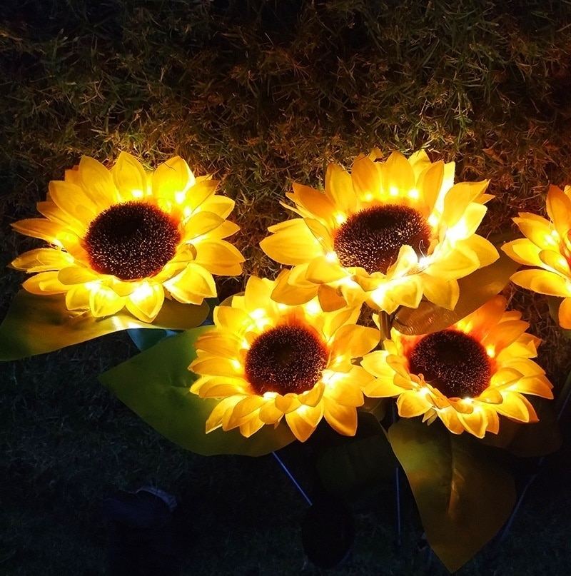 1 stuk led zonne-zonnebloemlantaarn voor buiten, decoratie van een gemeenschapsvilla, gazonlamp, simulatie van zonnebloemlantaarn