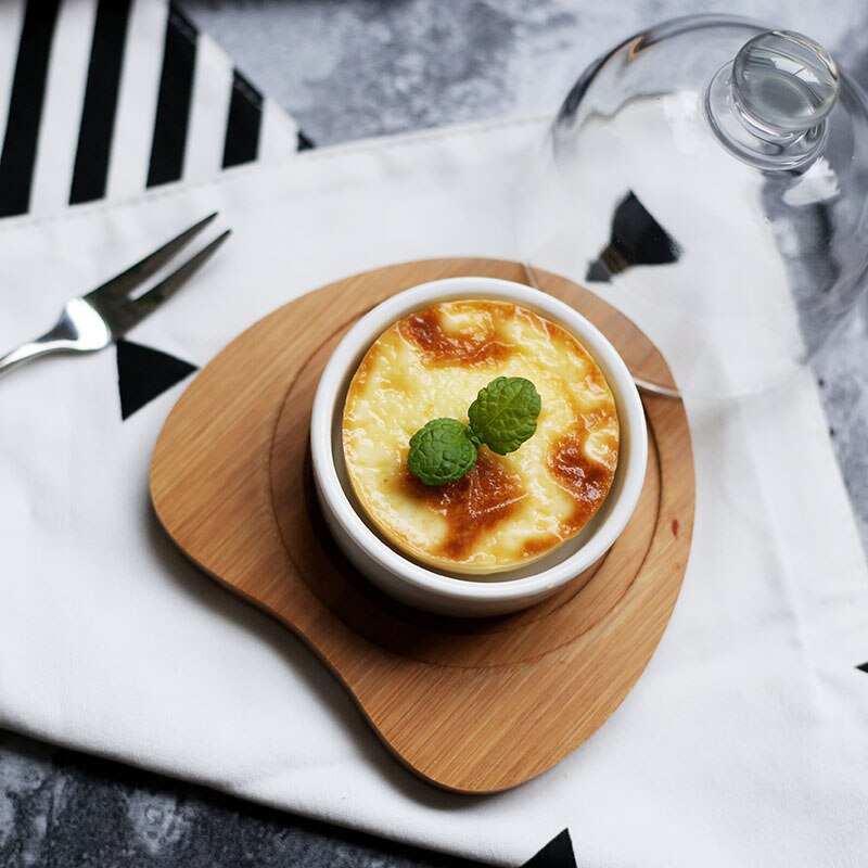 Ceramic cake bowl dessert plate bamboo tray with glass cover single / double dessert bowl pudding ice cream cup mx5311405