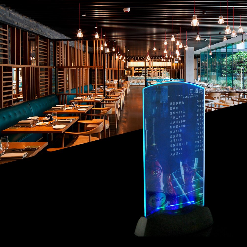 Dobbeltsidet akryl blinkende led lys bord menu restaurant kort display holder stand populær