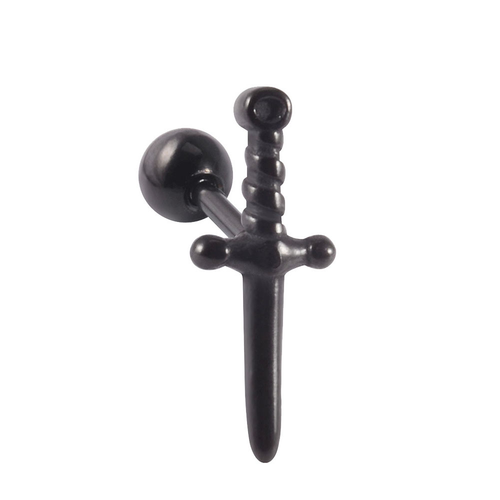 1Pc 361L Chirurgisch Staal Zwaard Hoop Punk Oorbellen Dangle Samurai Zwaard Oorbellen Lange Ketting Oorbellen Voor Vrouwen Mannen Oor sieraden: Licht Geel Kleur