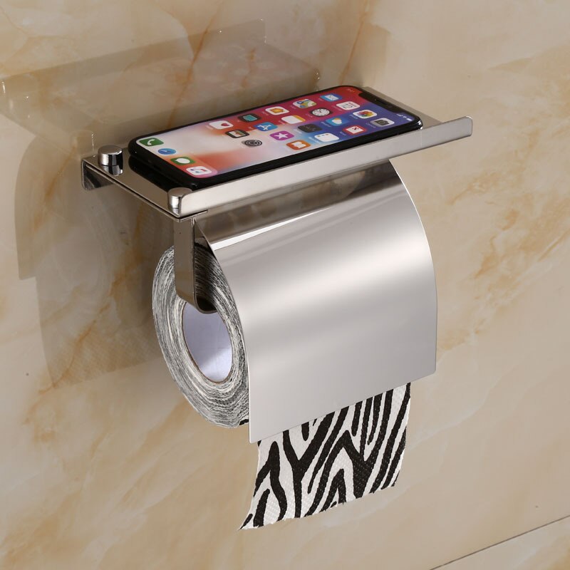 Toiletpapirholder med telefonhylde rustfrit stålrulleholder med låg vægmonteret tilbehør til badeværelset