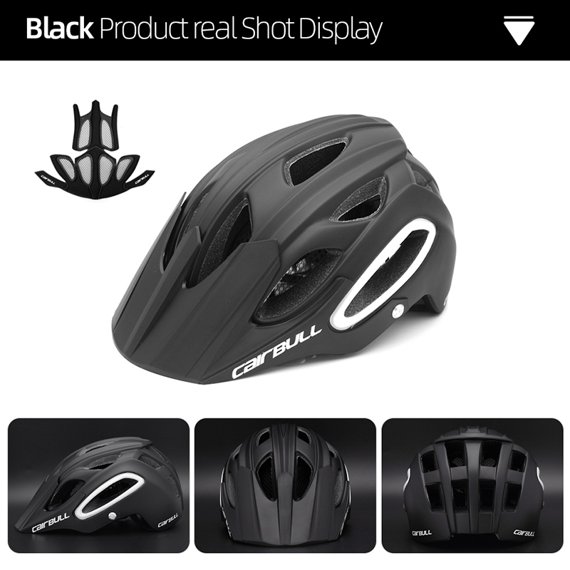 CAIRBULL – casque de vélo vtt ventilé avec visière solaire, filet anti-insectes, moulé intégralement, pour hommes et femmes adultes: Black / L(58-62cm)