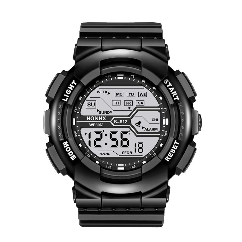 Herreur deluxe digital led smart date sport herre drenge udendørs business boutique elektronisk ur часы мужские: Sort