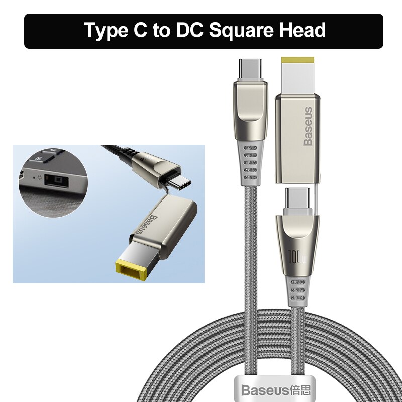 Baseus 100W Usb C Naar Dc Power Kabel Usb C Naar C Ronde/Vierkante Dc Voeding Snelle charger Cable Voor Laptop Tablet Hub Datakabel: DC Square Gray