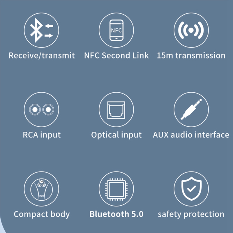 Bluetooth-empfänger-sender,  bt 5.0 drahtlose nfc-anschlüsse, 3.5mm aux-klinken-/rca-/optische audio-adapter für pc, autolautsprecher