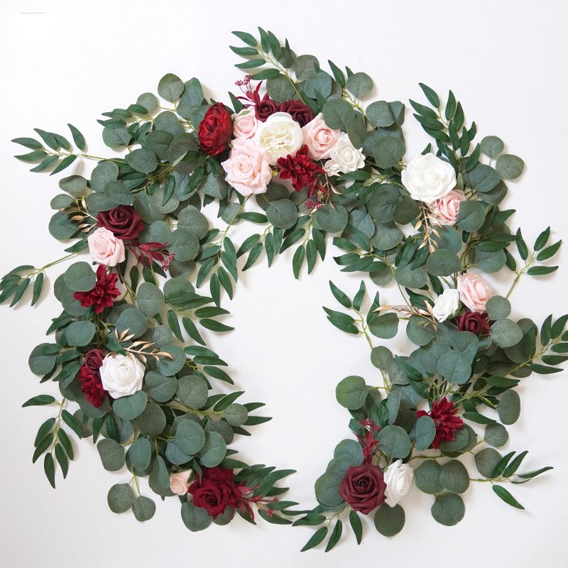 Yannew-guirnaldas de flores artificiales para camino de mesa, centros de mesa de eucalipto con forma de corazón para telón de fondo, decoración de boda Bohemia: Negro
