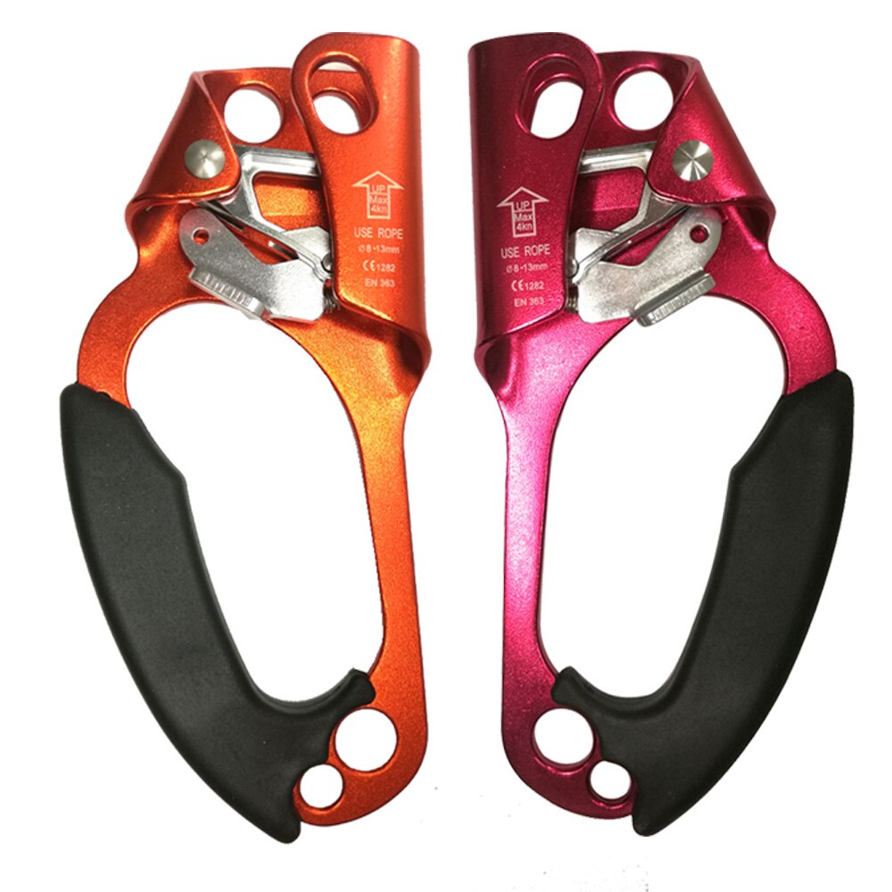 Left Right Rock Climbing Hand Ascender Riser For 8-13mm Rope Hand Grasp Ascender Rescue Caving Mountaineering Tree Climber Equip: Orange and Red