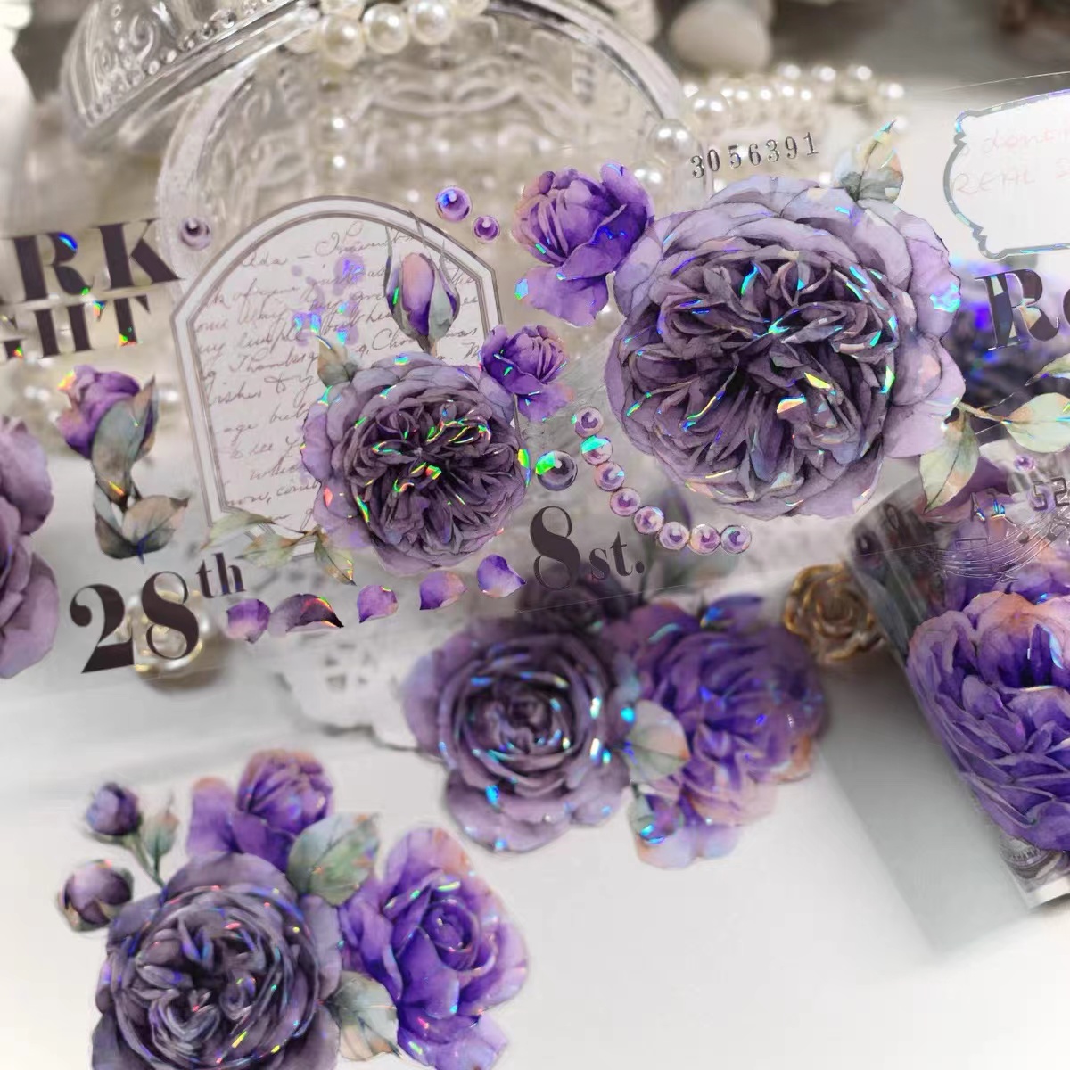 Retro Purple Rose Shiny Washi PET Tape for Planner Card Making DIY Scrapbooking Plan Decorative Sticker