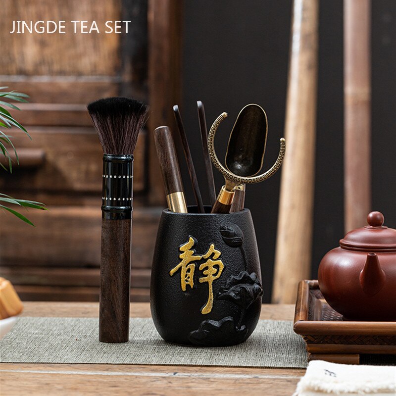 Chinese Style Tea Making Tools Tea Ceremony Six Gentleman Tea Set Tea Table Purple Clay Cans Ebony Combination Tea Accessories