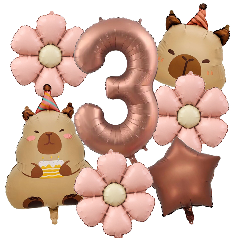 7 Uds lindo capibara Margarita globo 32 pulgadas Retro caramelo número 1-9 globos conjunto suministros de de cumpleaños decoración festiva: RUBY