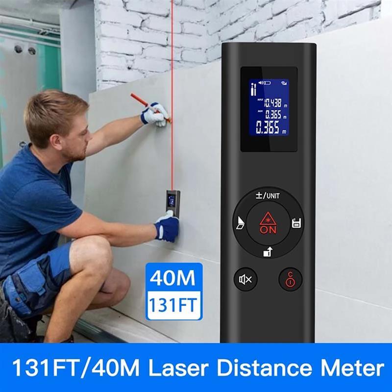 Telémetro Digital de 40m, Mini medidor de distancia de mano recargable con carga USB para interior, medición de campo de construcción