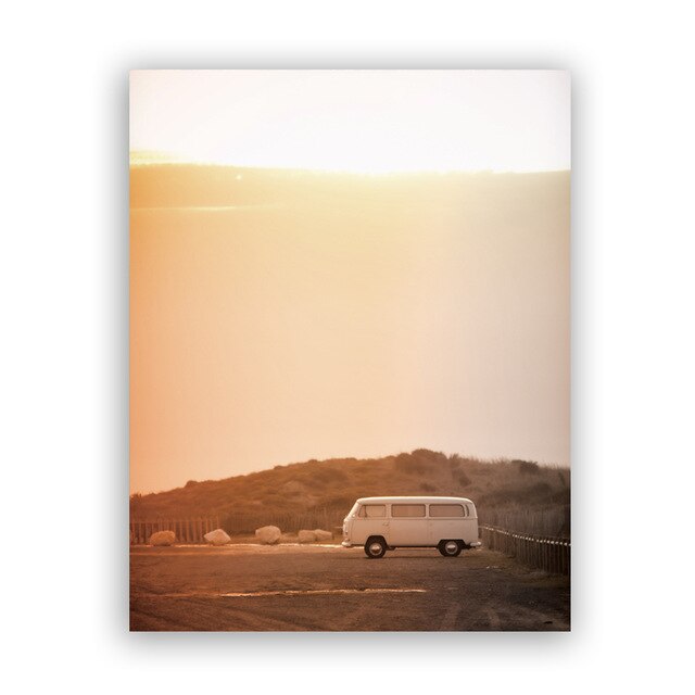 Nature Landscape Photography Posters and Prints Van Bus Travel Pictures , Forest Twilight Painting Living Room Wall Decor: Red / 21x30cm No Frame