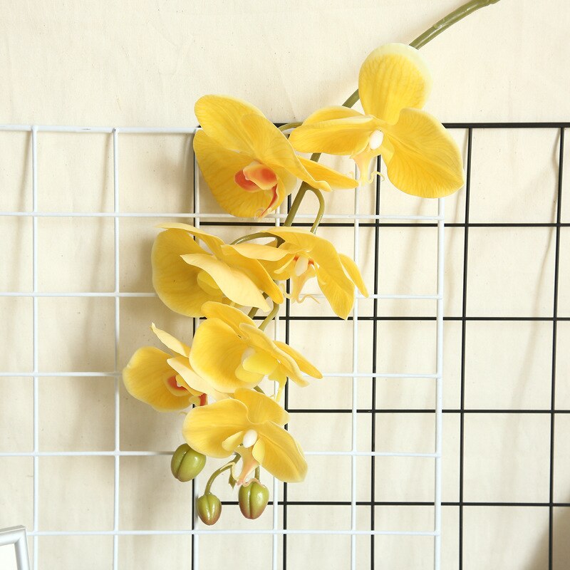 Orquídeas de látex con estampado 3D grandes, flores artificiales blancas, sensación de Orquídea de simulación a mano, flores para decoración de boda y hogar: Yellow