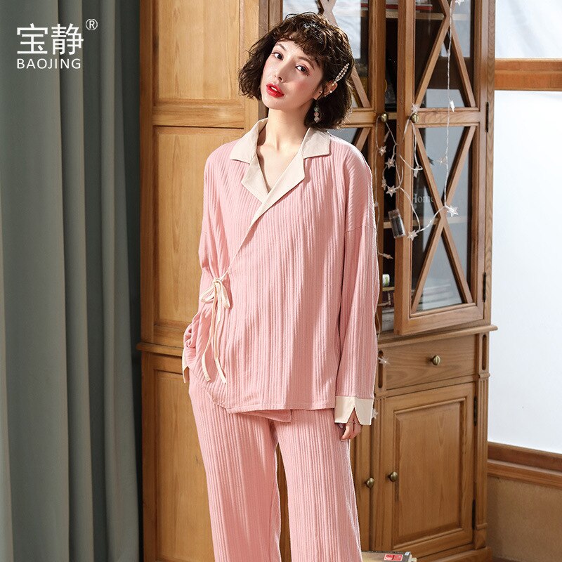Koreansk barselspyjamas sæt udendørs ammedragt nattøj vinter graviditetstøj undertøj nattøj: Lyserød / Xl