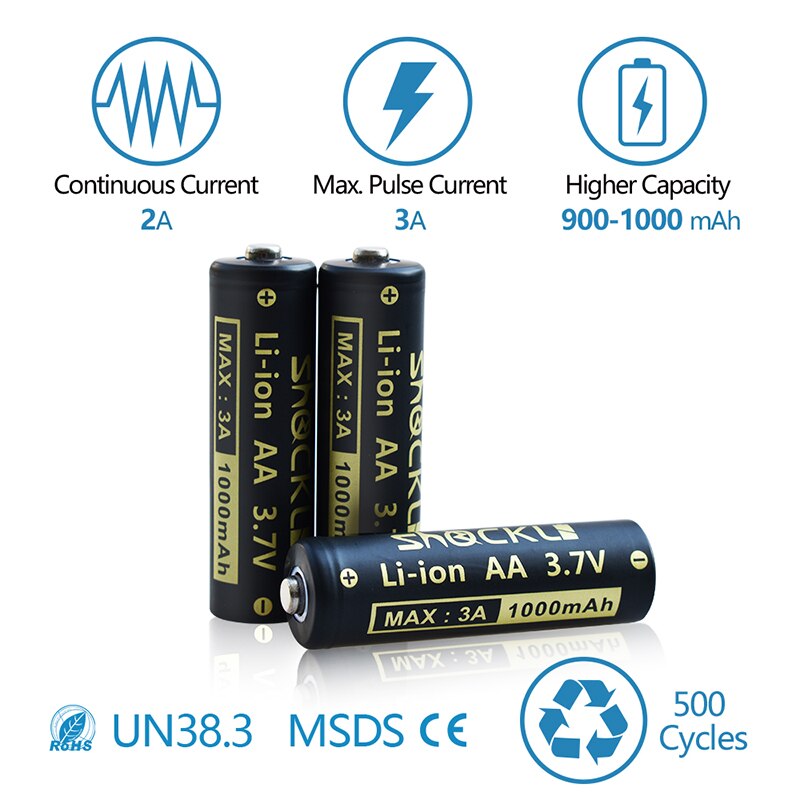 Shockli 14500 1000mAh Rechargeable batteries 3.7V Li-lion Battery AA Batteries for LED Flashlights Headlamps