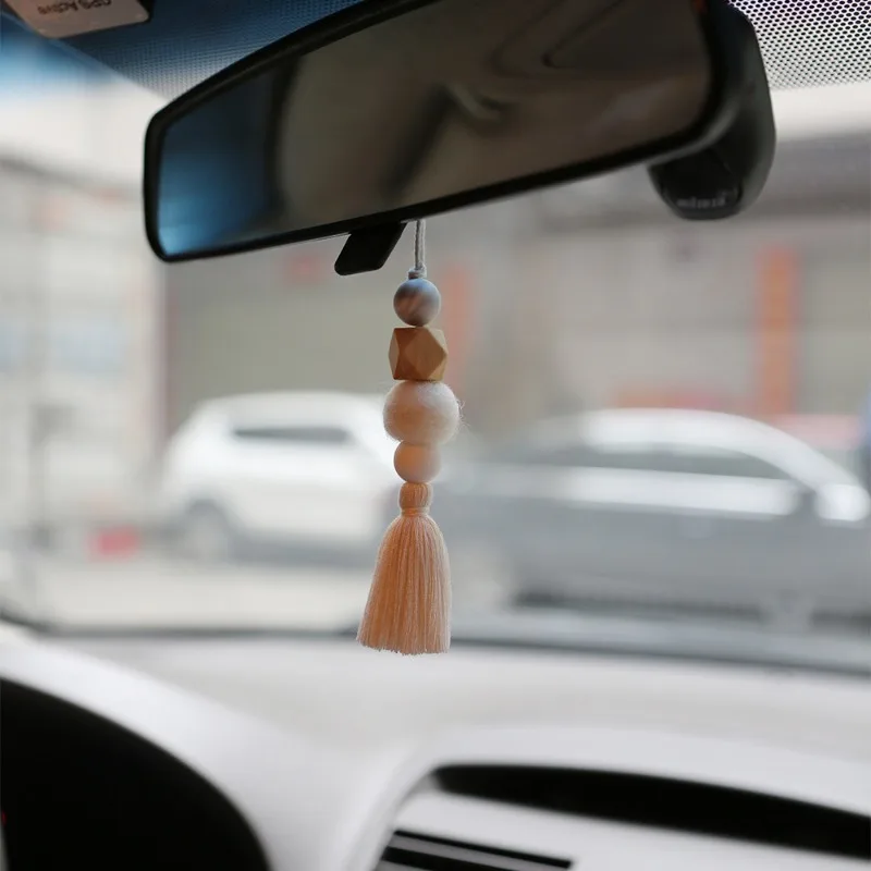 Auto Innen frischer Diffusor Duft Holz perlen Filz kugeln Baumwoll faden Quasten kreative Hand gewebte Autozubehör