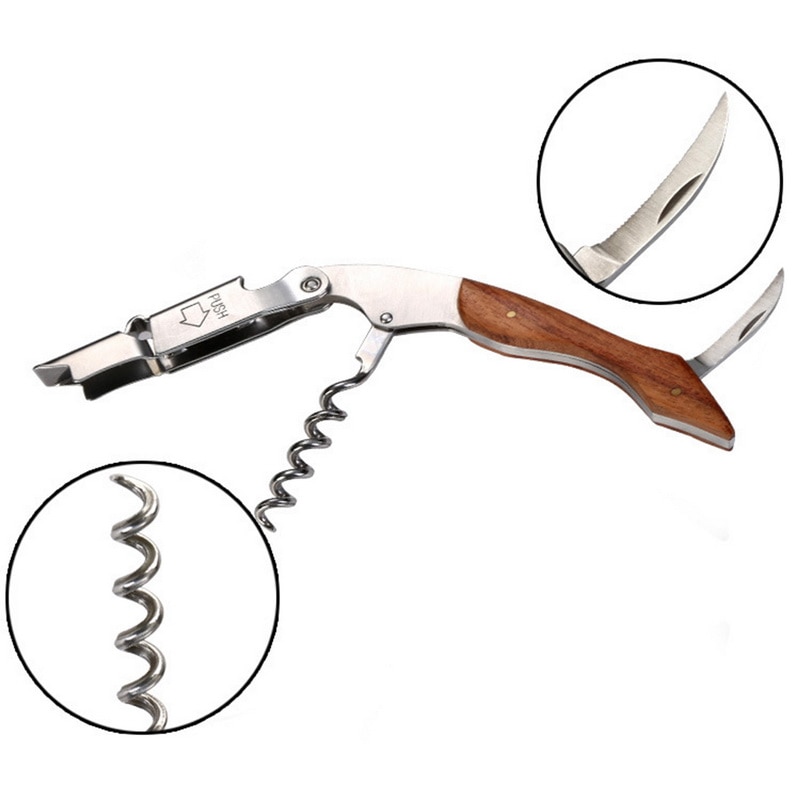 Houten Handvat Professionele Wijn Opener Multifunctionele Draagbare Schroef Corkscrew Wijn Flesopener Kokhulpmiddelen