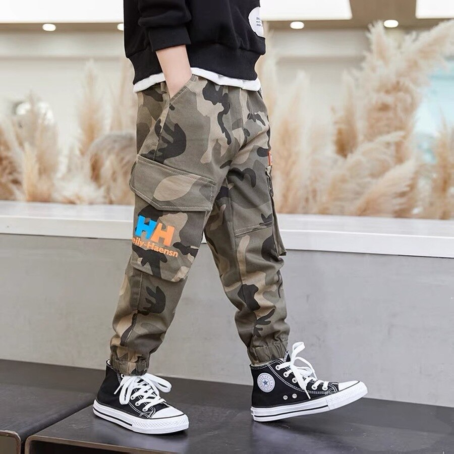 Pantalones de camuflaje para niño, Pantalón Cargo informal con estampado de algodón, con bolsillo, para otoño y primavera