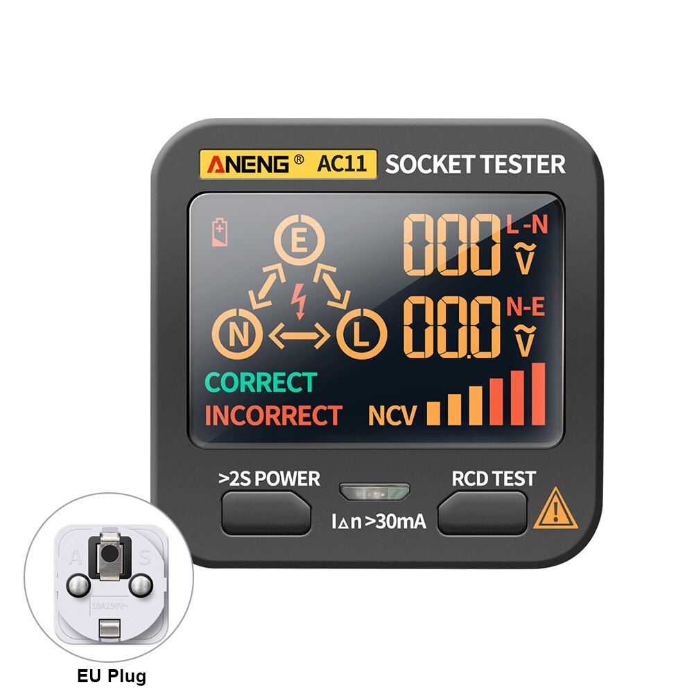 Wall Plug Socket Tester Backlight Phase Meter LCD Display Leakage Protection RCD Non Contact Mini Portable Breaker Finder