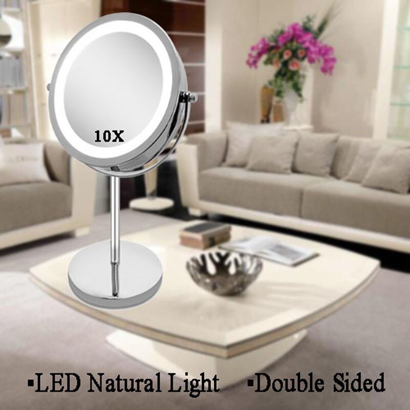 Dobbeltsidet forfængelighedsspejl med lys , 3x/5x/10x forstørrelsesmakeup spejl, bordspejl, til soveværelse, badeværelse