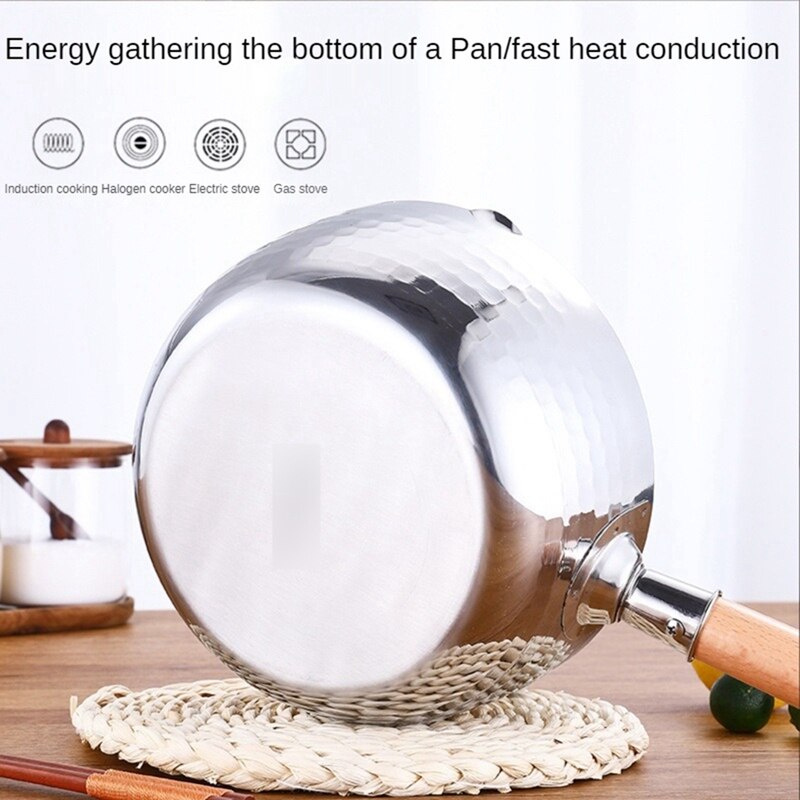 Practical Household Stainless Steel Cookware Anti-Scalding Non-Stick Pan With Wooden Handle