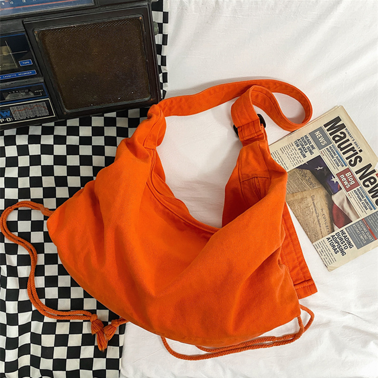 100% Baumwolle Teenager lässig Segeltuch groß Kapazität Schulter Tasche Schüler Freizeit Sanft Stoff Schule Buchen Laptop Crossbody Tasche: Orange