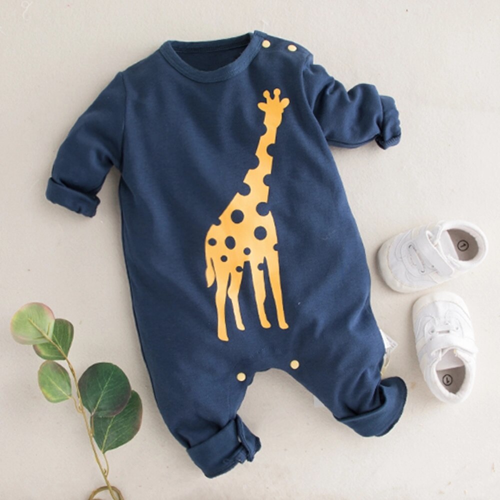 Patpat efterår og vinter baby giraf print langærmet jumpsuitbaby toddler dreng et stykke baby tøj: 9-12 måneder
