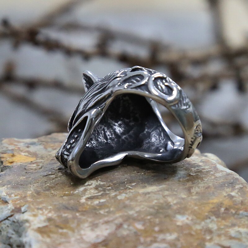Anneau Bague Homme Loup Bague Viking Loup, Couleur Argent, En