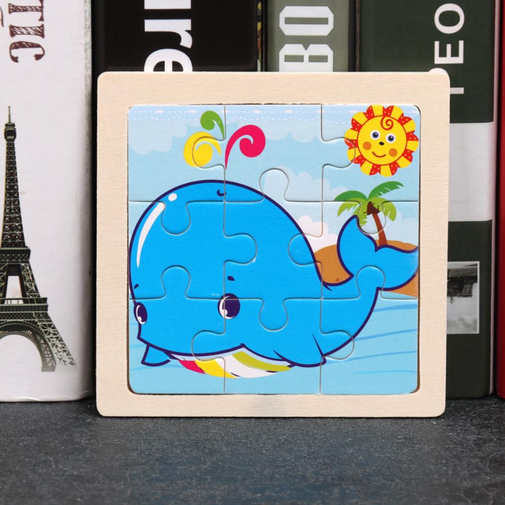 kids 9 Pieces Wooden Animal Print Puzzle Kids Early Education Wooden Puzzle Jigsaw Board Toy: whale