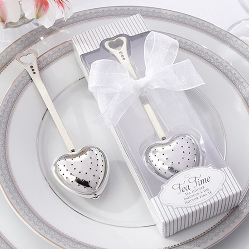 Heart Shaped Tea Infuser Stainless Steel Spoon Strainer Steeper Handle Shower Tea Spoon Wedding Box Package Favors