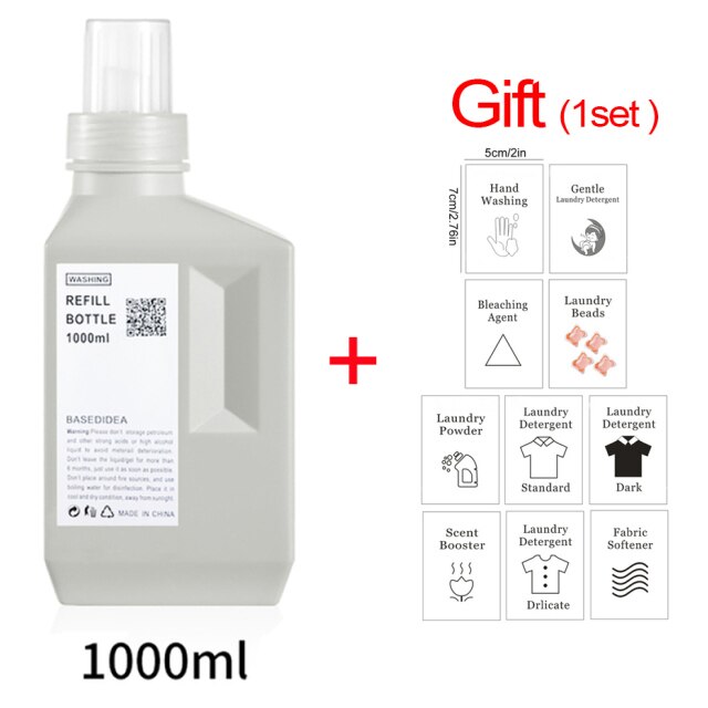 Vaskeflaske for baderom med etiketter vaskemiddel mykner blekemiddel oppbevaringsboks 1000ml tomme flasker med stor kapasitet: B-grå 1000ml