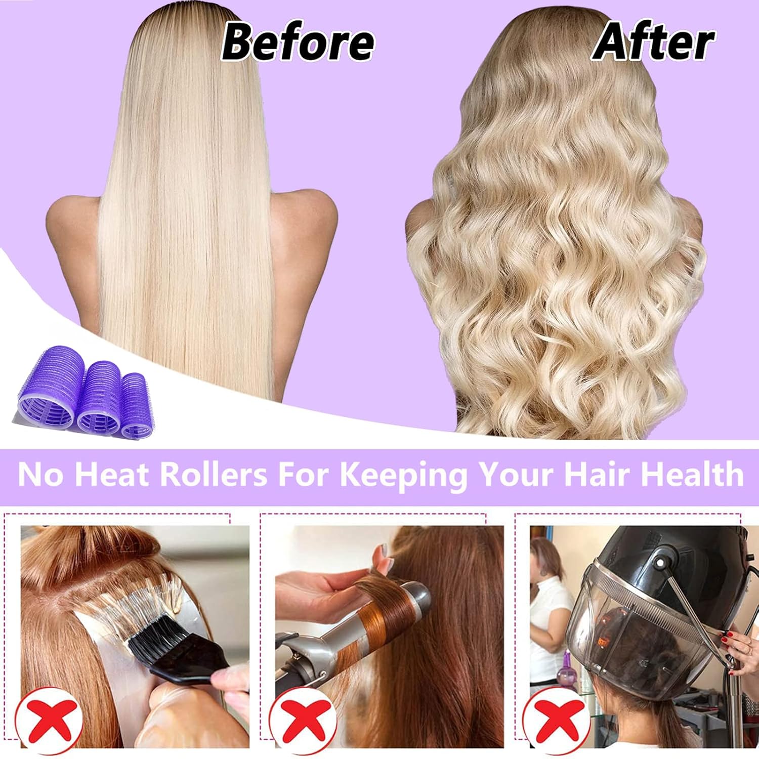Rulos de velcro autosujeción para juego de cabello, 37 Uds., 3 tamaños (2,5/3,6/5,0 cm), rizadores de pelo sin calor con Clips, embalaje de viaje