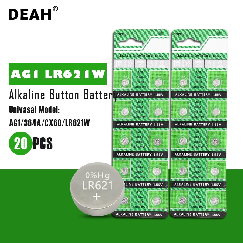 20Pcs Deah 1.55V AG1 LR621 Alkaline Cell Coin Batterij 164 LR621W CX60 364A SP364 TR621 Knop Batterijen Voor horloges Speelgoed Afstandsbediening