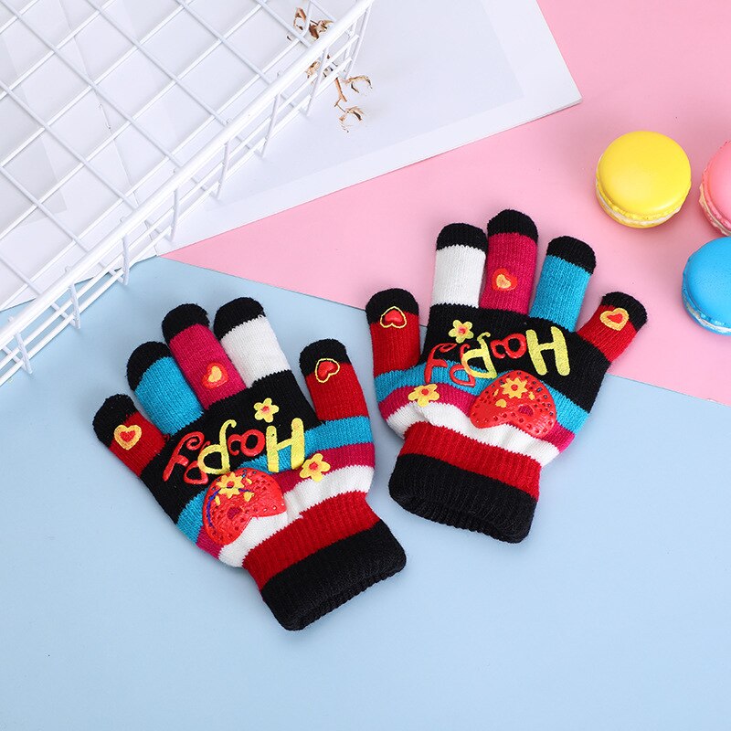 Guantes para niños con estampado de corazones y estrellas, para bebés, coloridos, de invierno, tejidos, cálidos